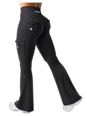High-Waisted Flared Yoga Leggings with Pockets, 4-Way Stretch Activewear